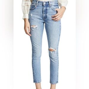 Levi's 501 High Rise Skinny Light Wash Distressed Jeans